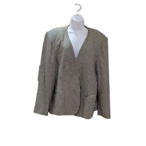 Lady Hazan Vintage Houndstooth Pattern Black White Wool Blazer 18W